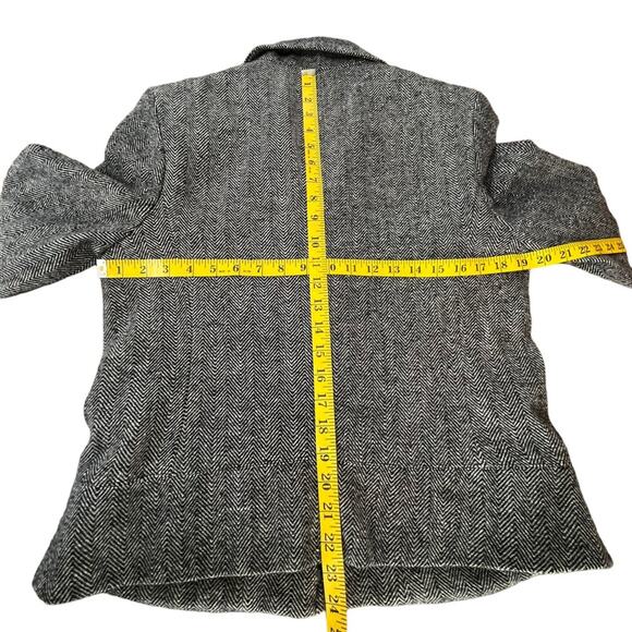 Sandro Jacket 100% Wool Herringbone Sz 12 Black White Zip Front - Picture 8 of 8